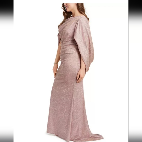 Betsy & Adam Glittered Draped Gown - Picture 4 of 8